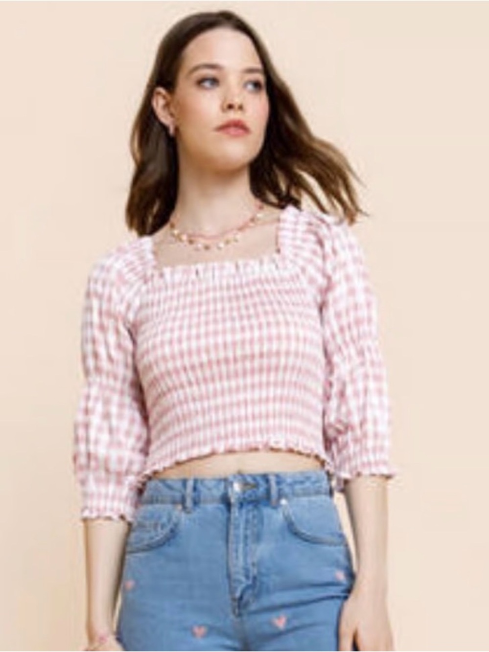 miami Pink Gingham Smocked Square-Neck Crop Top Francesca’s Juliet Top Small